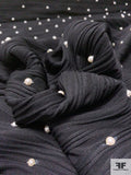 Black Textured Stretch Knit with Sewn on White Pearls