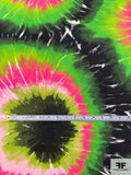 Bold Tie-Dye Circles Printed Cotton Canvas - Lime Green / Pinks / Black