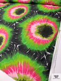 Bold Tie-Dye Circles Printed Cotton Canvas - Lime Green / Pinks / Black