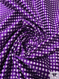Oscar de la Renta Yarn-Dyed Textured Plaid Silk Satin with Fused Backing - Purple / Off-White