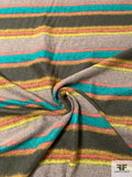 Horizontal Striped Brushed Jacket Weight - Turquoise / Coral / Earth Tones