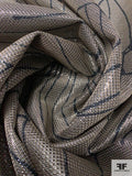 Tropical Leaf Printed Metallic Taupe Mesh Bonded on Heavy Black Knit