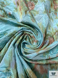 Hazy Floral Printed Crushed Poly-Nylon Taffeta - Seafoam / Olive / Dusty Mauve