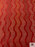 Wavy Striped Embroidered Cotton Canvas - Brick Red / Earth Tones