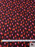 Anna Sui Playful Floral Printed Lightweight Rayon Crepe - Brown / Hot Pink / Red / Orange