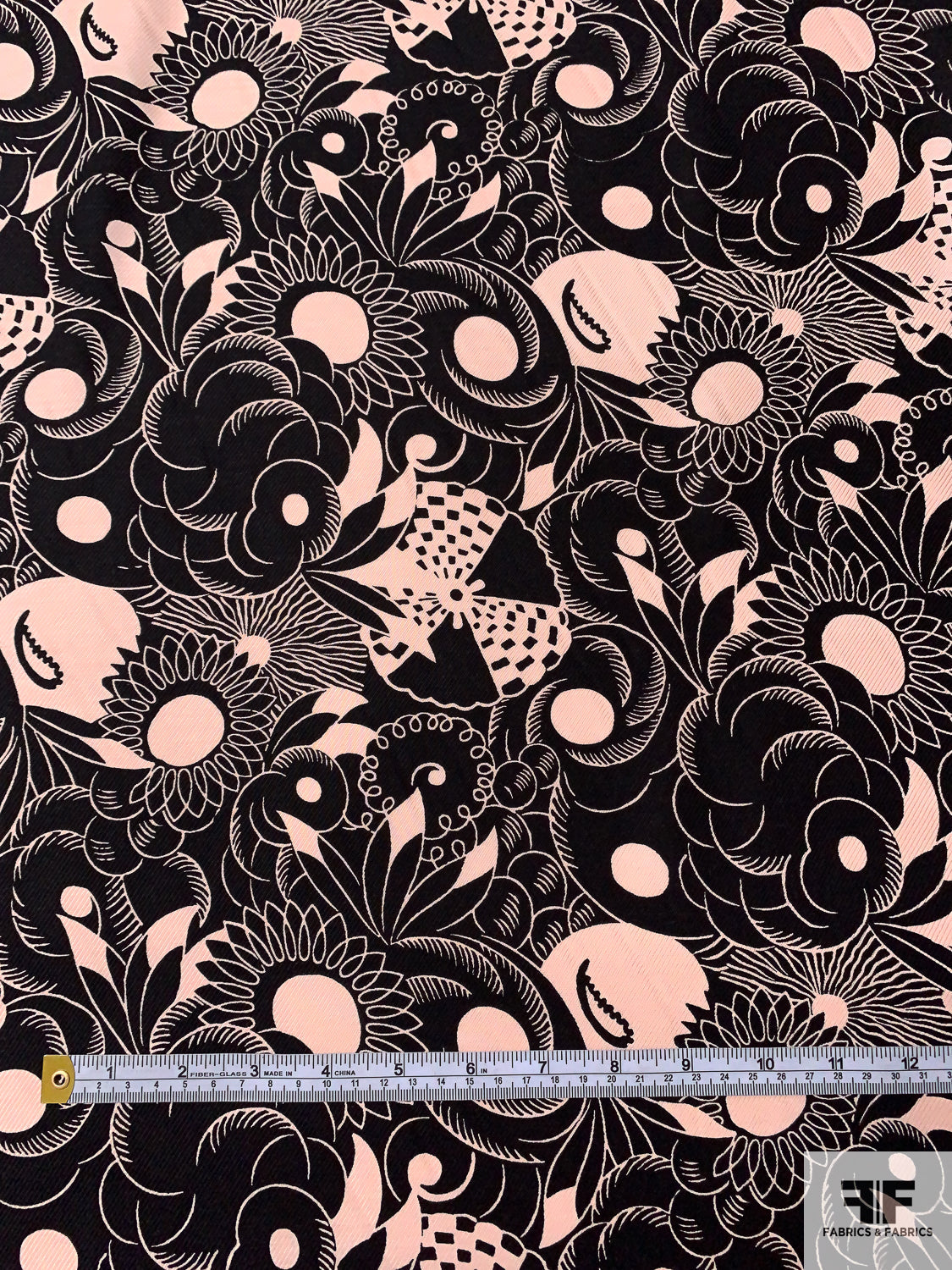 Anna Sui Exotic Floral Printed Rayon Twill - Black / Light Blush ...
