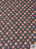 Anna Sui Floral Printed Metallic Clip Polyester Chiffon - Green / Coral-Orange / Orchid / Mauve / Black