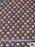 Anna Sui Floral Printed Metallic Clip Polyester Chiffon - Green / Coral-Orange / Orchid / Mauve / Black