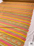 Ethnic Striped Printed Cotton Voile - Marigold / Pink / White / Brown