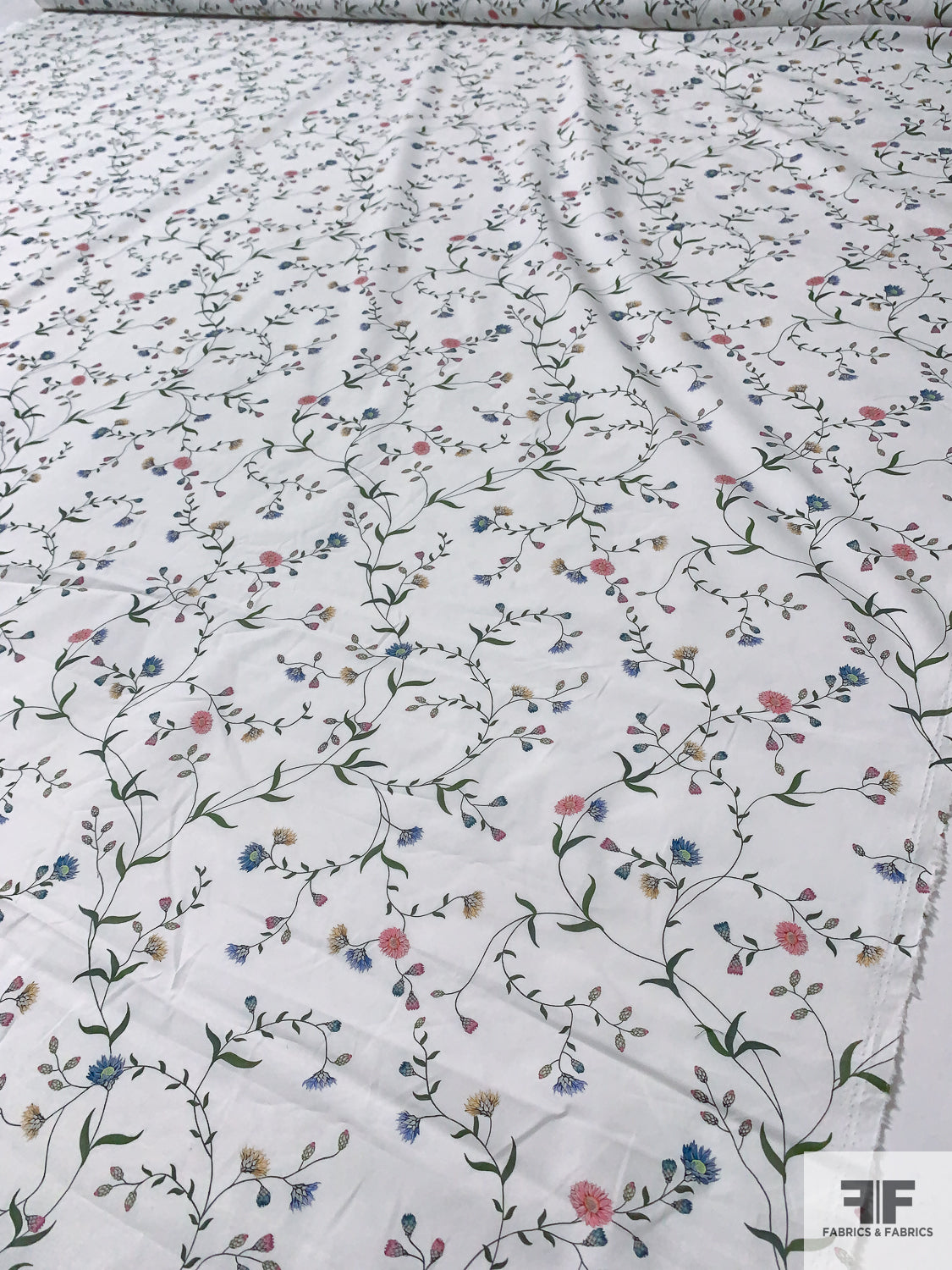 Thin Floral Printed Cotton Sheeting - White / Pink / Blue / Green