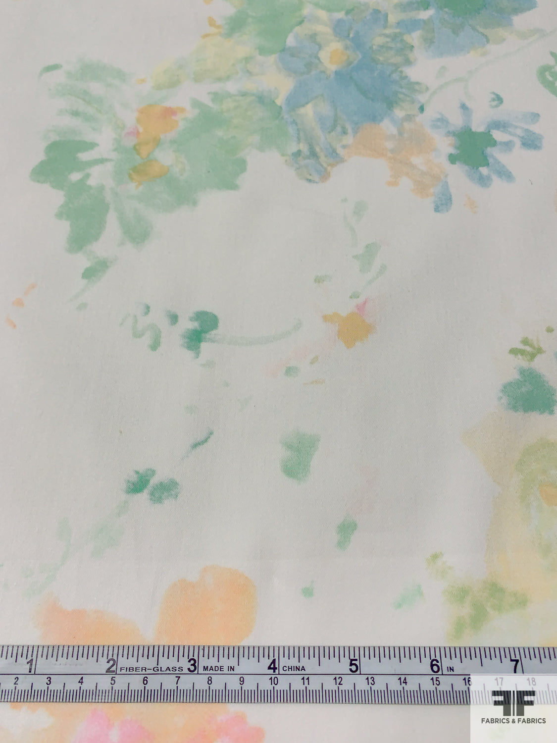 Watercolor Floral Printed Stretch Brushed Cotton Twill - Pastel  Green/Pink/Blue/Orange/Off-White