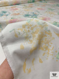 Watercolor Floral Printed Stretch Brushed Cotton Twill - Pastel Green / Pink / Blue / Orange / Off-White
