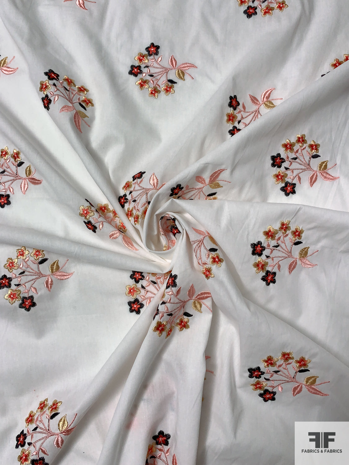 Floral Embroidered Cotton Lawn - Off-White / Yellow / Pink / Black - Fabric by the Yard Floral Embroidered Cotton Lawn - Off-White / Yellow / Pink / Black - Fabric by the Yard