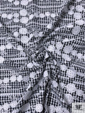 Gingham Check Cotton Shirting with Embroidered Floral Appliqué Lace - Black / White
