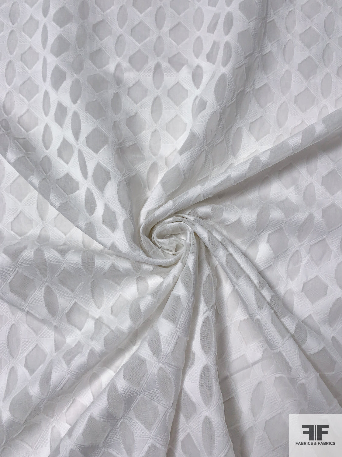 Geometric Fil Coupé Cotton Organdy - White