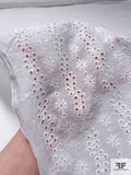 Ditsy Floral Lines Embroidered Eyelet Cotton Voile - White