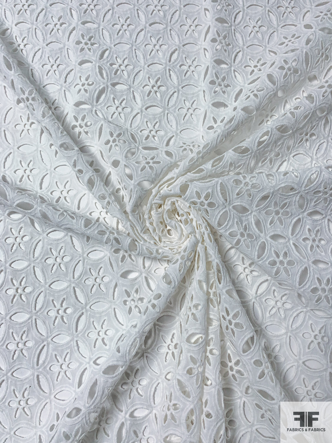 Floral Embroidered Cotton Eyelet - White - Fabric by the Yard