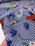 Italian Lela Rose Floral Gingham Printed Cotton Lawn - Blue / Off-White / Multicolor