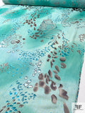 Abstract Printed Satin Burnout Silk Chiffon - Ocean Green / Off-White / Dusty Purple