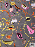 Exotic Printed Satin Burnout Silk Chiffon - Black / Orange / Pink / Yellows