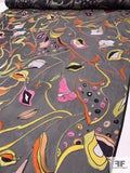 Exotic Printed Satin Burnout Silk Chiffon - Black / Orange / Pink / Yellows