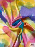 Watercolor Floral Printed Satin Burnout Silk Chiffon - Multicolor