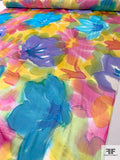 Watercolor Floral Printed Satin Burnout Silk Chiffon - Multicolor