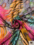 Animal Pattern Collage Printed Satin Burnout Silk Chiffon - Magenta / Orange / Greens / Black