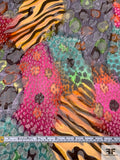 Animal Pattern Collage Printed Satin Burnout Silk Chiffon - Magenta / Orange / Greens / Black