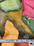 Abstract Printed Satin Burnout Silk Chiffon - Yellows / Magenta / Greens / Black