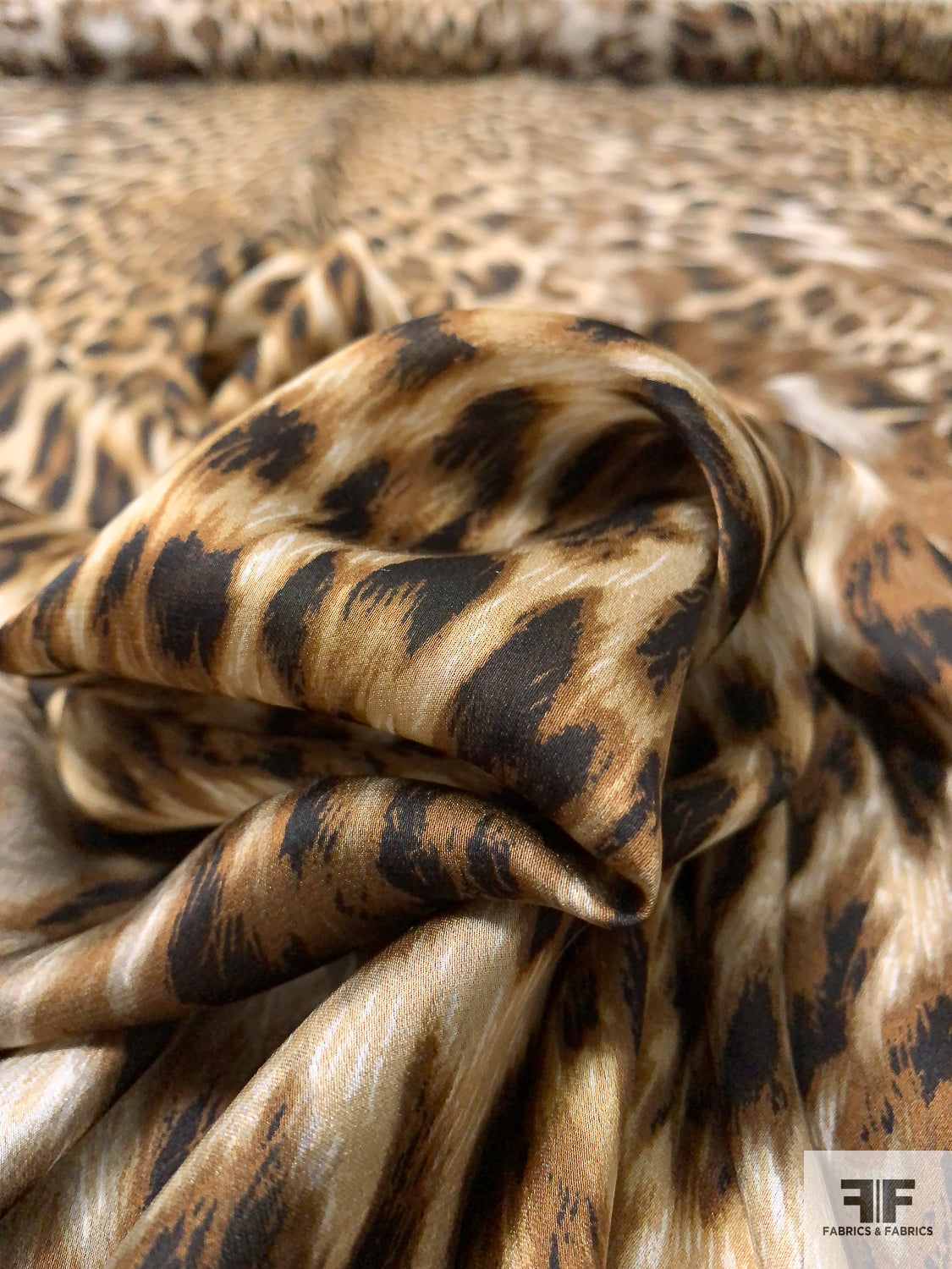Leopard Printed Satin Silk Chiffon - Browns / Tan