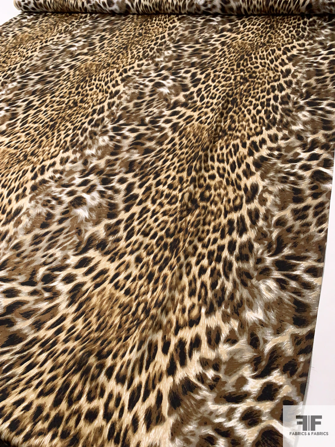 Leopard Printed Satin Silk Chiffon - Browns / Tan