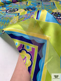 Groovy Geo-Floral Printed Satin Burnout Silk Chiffon - Turquoise / Lime / Orchid / Navy