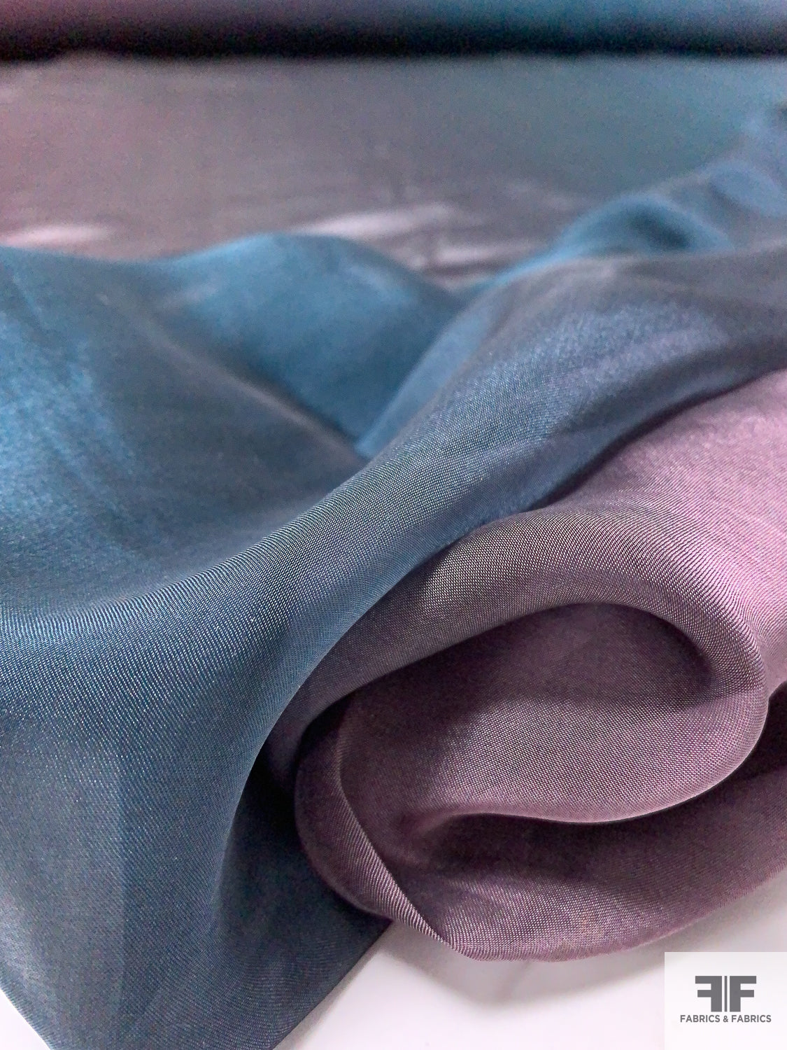 French Ombré Printed Silk Chiffon - Teal / Dusty Rose