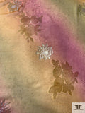 French Tie-Dye Printed Metallic Floral Silk Chiffon - Antique Green / Dusty Orange / Dusty Rose