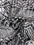 Hypnotic Geometric Printed Satin Burnout Silk Chiffon - Black / Off-White