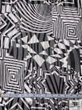 Hypnotic Geometric Printed Satin Burnout Silk Chiffon - Black / Off-White