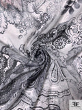 Made in Germany Hazy Paisley Adorned Printed Silk Chiffon - Off-White / Black / Aquamarine / Reds