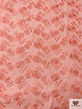 Floral Embroidered Crinkled Silk Chiffon - Salmon Orange