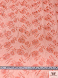 Floral Embroidered Crinkled Silk Chiffon - Salmon Orange