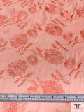 Floral Embroidered Crinkled Silk Chiffon - Salmon Orange