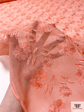 Floral Embroidered Crinkled Silk Chiffon - Salmon Orange