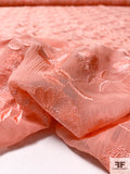 Floral Embroidered Crinkled Silk Chiffon - Salmon Orange