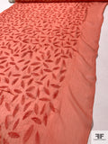 Oval Leaf Embroidered Crinkled Silk Chiffon - Chinese Orange / Vermilion