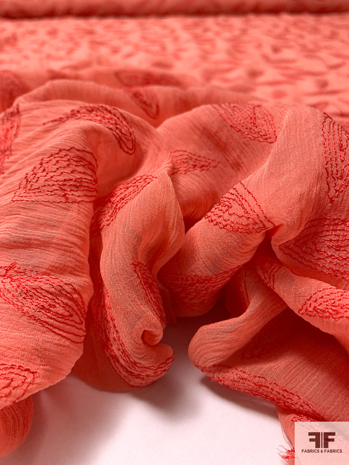 Crinkled Silk Chiffon Fabric Orange Pink Salmon Green Black Semi