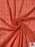 Floral Embroidered Eyelet Silk Chiffon - Chinese Orange