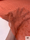 Floral Embroidered Eyelet Silk Chiffon - Chinese Orange