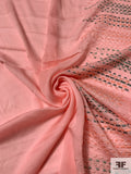 Geometric Border Pattern Embroidered Silk Georgette - Peachy Pink / Dark Sage