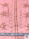 Exotic Center Vine Striped Lurex Embroidered Silk Chiffon - Pink / Gold