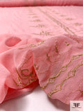 Exotic Center Vine Striped Lurex Embroidered Silk Chiffon - Pink / Gold